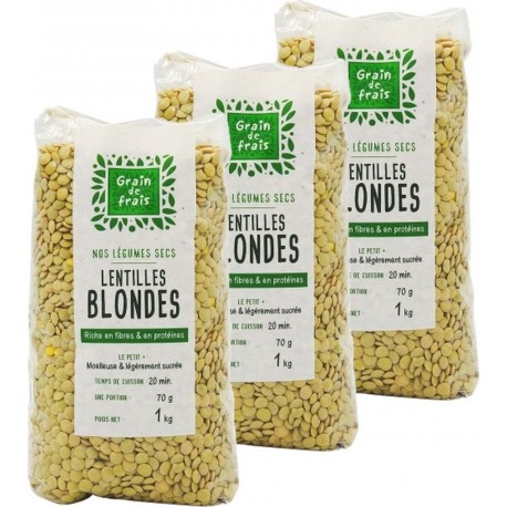 Grain De Frais Lentille Blonde les 3 unités de 1.0Kg