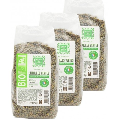 Grain De Frais Lentille Verte Bio France les 3 unités de 0.5Kg