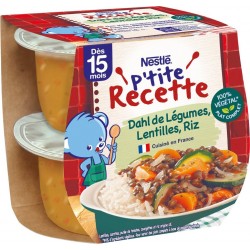 NESTLE Plat bébé dahl de légumes lentilles riz les 2 pots de 200g