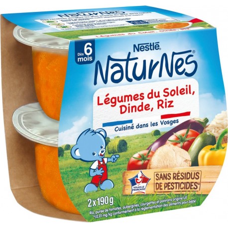 NATURNES Plat bébé légumes du soleil dinde riz les 2 pots de 190g