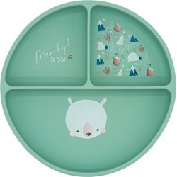 Silicone Assiette Compartimentée En Avec Ventouse, Animaux, Sassi Junior