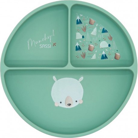 Silicone Assiette Compartimentée En Avec Ventouse, Animaux, Sassi Junior