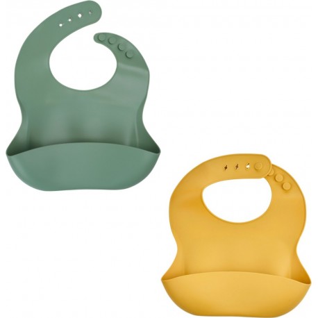 Silicone Lot De 2 Bavoirs 1 Vert Cactus + 1 Jaune Miel