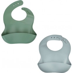 Silicone Lot De 2 Bavoirs 1 Vert Cactus + 1 Gris