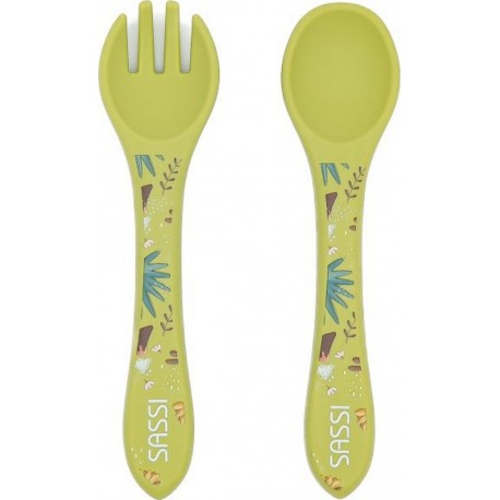 Silicone Set Fourchette Et Cuillère En , Animaux, Sassi Junior