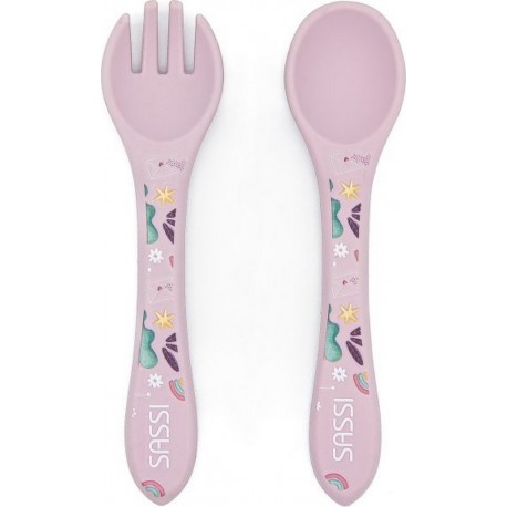 Silicone Set Fourchette Et Cuillère En , Animaux, Sassi Junior