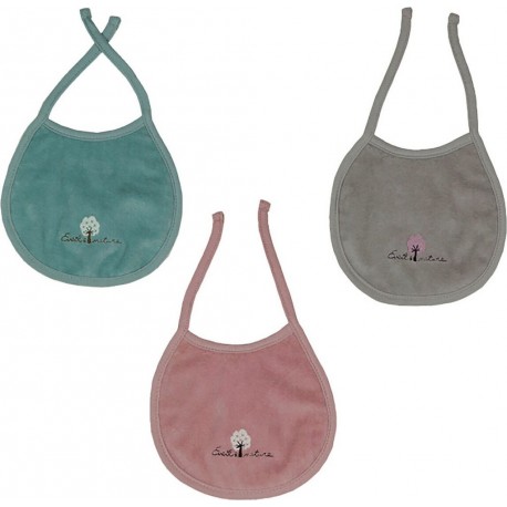 Aqua Eveil Et Nature Lot De 3 Bavoirs Naissance 0-3 Mois Coton Bio /rose/iris