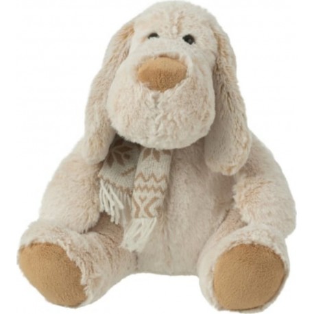 PARIS PRIX Peluche Chien Assis écharpe 25cm Beige