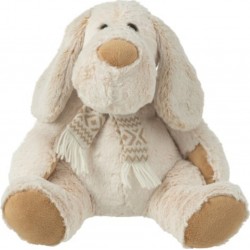 PARIS PRIX Peluche Chien Assis écharpe 30cm Beige