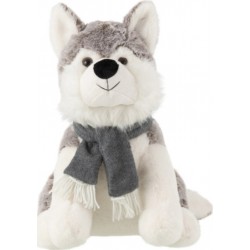 PARIS PRIX Peluche Husky écharpe 40cm Gris