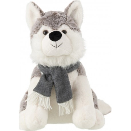 PARIS PRIX Peluche Husky écharpe 40cm Gris