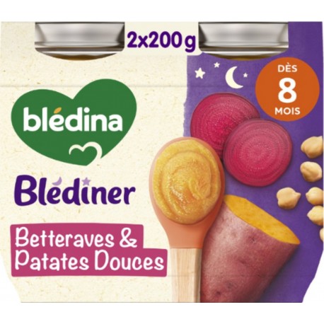 BLEDINA Plat Bébé dès 8 mois Betteraves et Patates Douces Blediner 2x200g