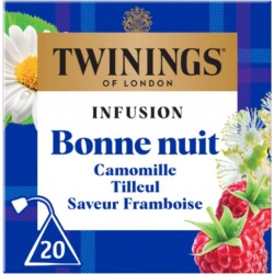 TWININGS Infusion Bonne Nuit Camomille Tilleul Saveur Framboise