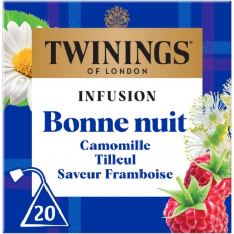 TWININGS Infusion Bonne Nuit Camomille Tilleul Saveur Framboise