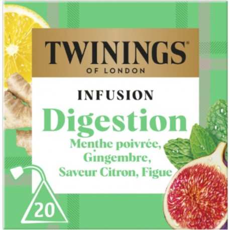 TWININGS Infusion Digestion Menthe Poivrée, Gingembre, Saveur Citron Figue