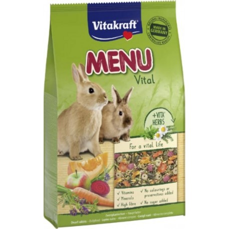 VITAKRAFT Aliment Complet Pour Lapins Nains Sans Sucre Ajouté Vita Herbs Menu Vital