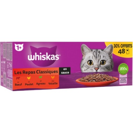 WHISKAS Pâtée Pour Chat Adulte En Sauce Boeuf Poulet Agneau Volaille Les Repas Classiques