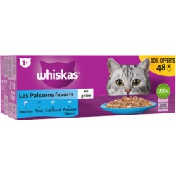 WHISKAS Pâtée Pour Chat Adulte En Gelée Saumon Thon Cabillaud Poisson Blanc