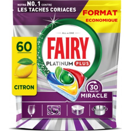 FAIRY Capsules lave-vaisselle Tout en 1 Platinum Plus 30 Minutes Miracle Citron Anti-terne