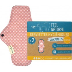 FEEL NATURAL Serviettes Hygiéniques Taille Medium Flux Moyen à Abondant Lavable Coton