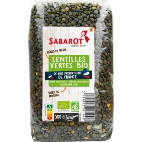 SABAROT Lentilles Vertes Bio De France sachet 500g Sabarot
