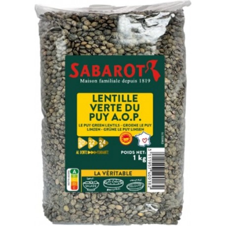 SABAROT Lentilles Vertes Du Puy A.O.P. sachet 1Kg Sabarot