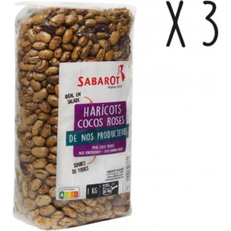 SABAROT Sabarot Lot 3 X Haricots Cocos Roses Sachet 1Kg