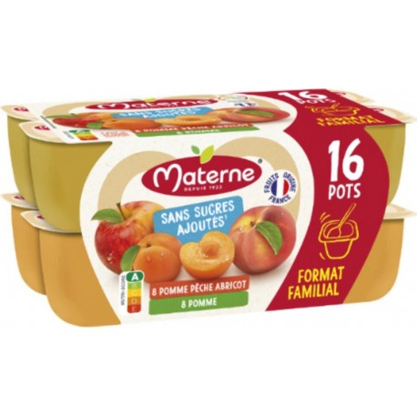 MATERNE Compote pomme, pomme pêche abricot sans sucres ajoutés