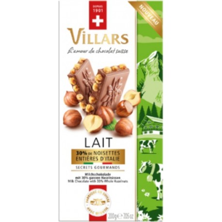 VILLARS Tablette chocolat au Lait Noisettes Entières d'Italie