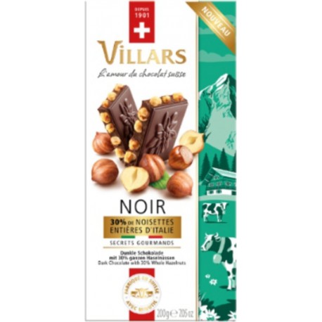 VILLARS Tablette chocolat Noir 30% De Noistte Entières D'Italie