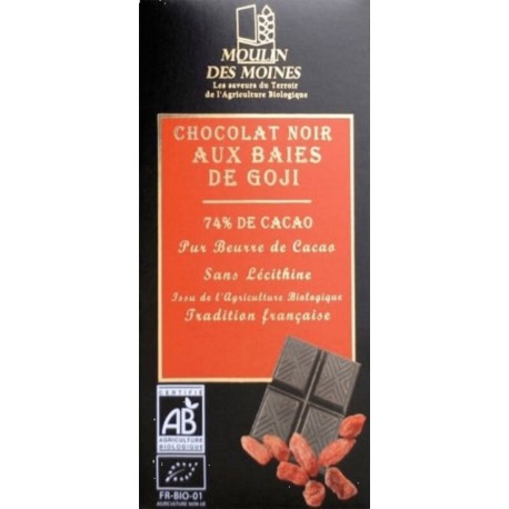 MOULIN DES MOINES Chocolat Noir 74 Pour Cent Au Goji 100g Moulin Des Moines