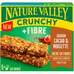 NATURE VALLEY Barres de Céréales Crunchy +Fibre Cacao & Noisette