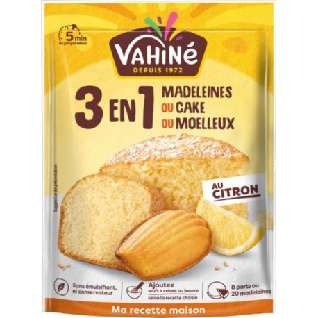 VAHINE Préparation Gâteau 3 en 1 Moelleux, cake ou madeleines au citron