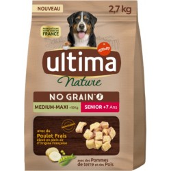 ULTIMA Croquettes pour Chien Moyen et Grand 10Kg+ Senior 7+ Sans Céréales Poulet Frais Nature