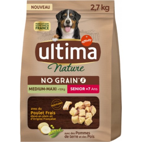 ULTIMA Croquettes pour Chien Moyen et Grand 10Kg+ Senior 7+ Sans Céréales Poulet Frais Nature