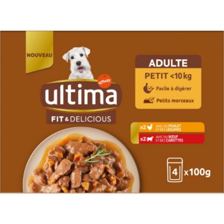 ULTIMA Pâtée pour Chien Adulte Petit - 10Kg en Sauce Poulet Boeuf