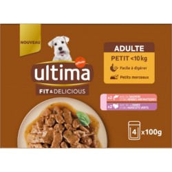 ULTIMA Pâtée pour Chien Adulte Petit - 10Kg en Sauce Saumon Dinde