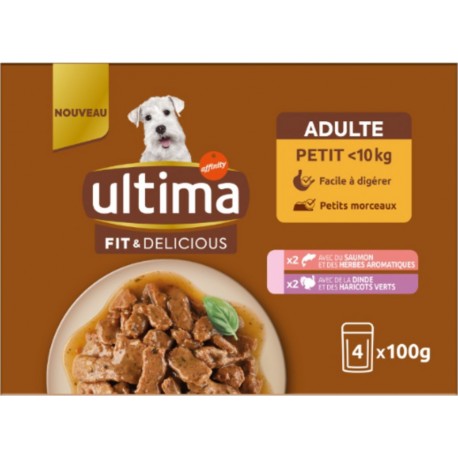 ULTIMA Pâtée pour Chien Adulte Petit - 10Kg en Sauce Saumon Dinde