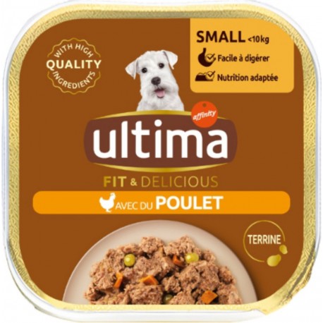 ULTIMA Pâtée pour Chien Adulte Petit -10Kg Terrine Poulet Fit & Delicious
