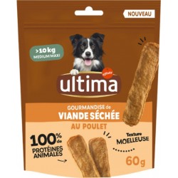 ULTIMA Friandises pour Chien Adulte Moyen +10Kg Gourmandise de Viande Séchée au Poulet