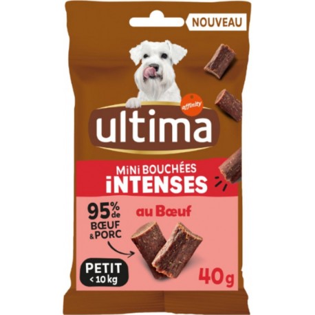 ULTIMA Friandise Pour Chien Petit -10Kg Mini Bouchées Intenses Sans Céréales Boeuf Porc