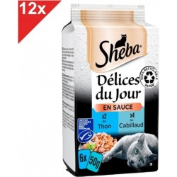 SHEBA Dã©lices Du Jour 72 Sachets Thon Cabillaud En Sauce Pour Chat 50g (12x6)