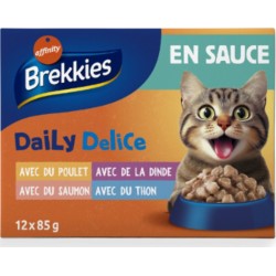 BREKKIES Pâtée pour Chat Adulte en Sauce Volailles Poissons