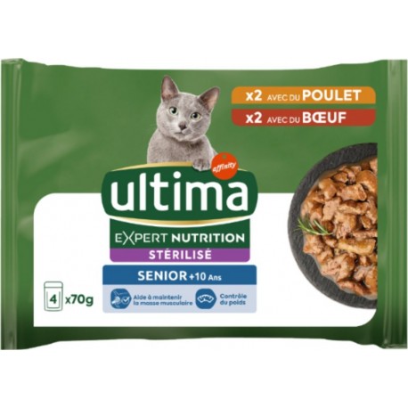 ULTIMA Pâtée Pour Chat Adulte Stérilisé Poulet Boeuf