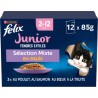 FELIX Pâtée pour Chat Junior Tendres Effilés en Gelée Poulet Saumon Boeuf Truite