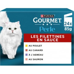 GOURMET Pâtée pour Chat Adulte Filettines en Sauce Poulet Agneau Canard Saumon