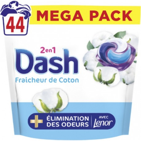 DASH Lessive Capsules Pods 2en1 Elimination des Odeurs Fraîcheur de Coton