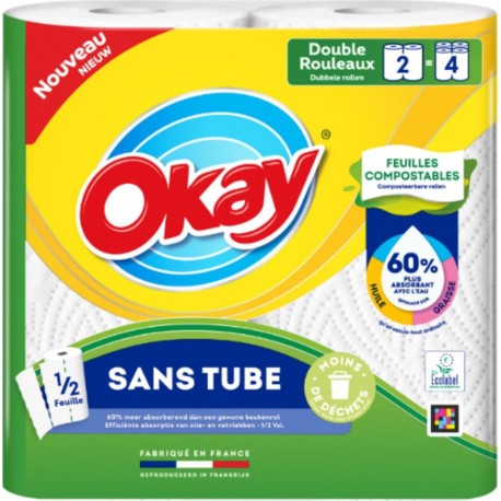 OKAY Essuie-Tout Double Rouleaux Sans Tube Hyper Absorbant