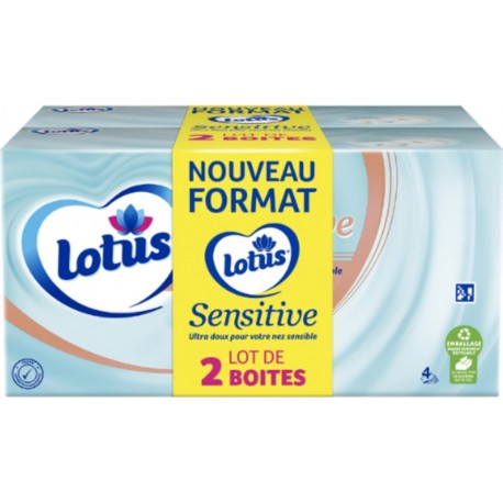 LOTUS Mouchoirs Ultra Doux 4 Epaisseurs Sensitive 2x80