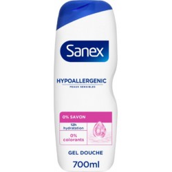 SANEX Gel douche Peaux Sensibles Hypoallergénique Sans Savon Sans Colorants Hydratant 12h Derma Care 700ml
